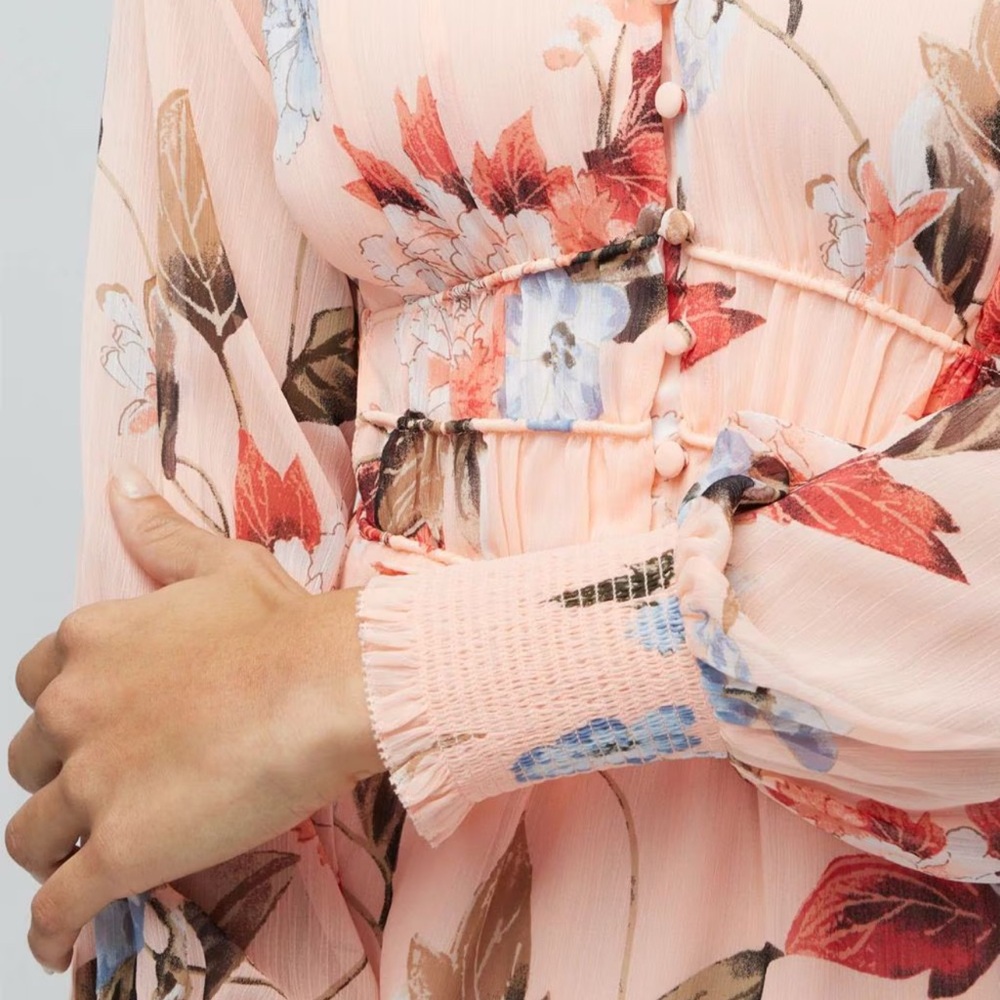 White House Black Market Floral Wrap Blouse - Peach - Picture 4 of 9